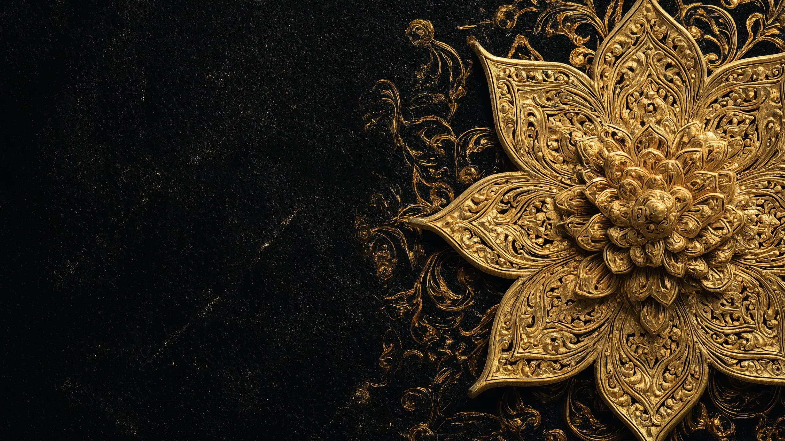 Golden rose emerging from darkness